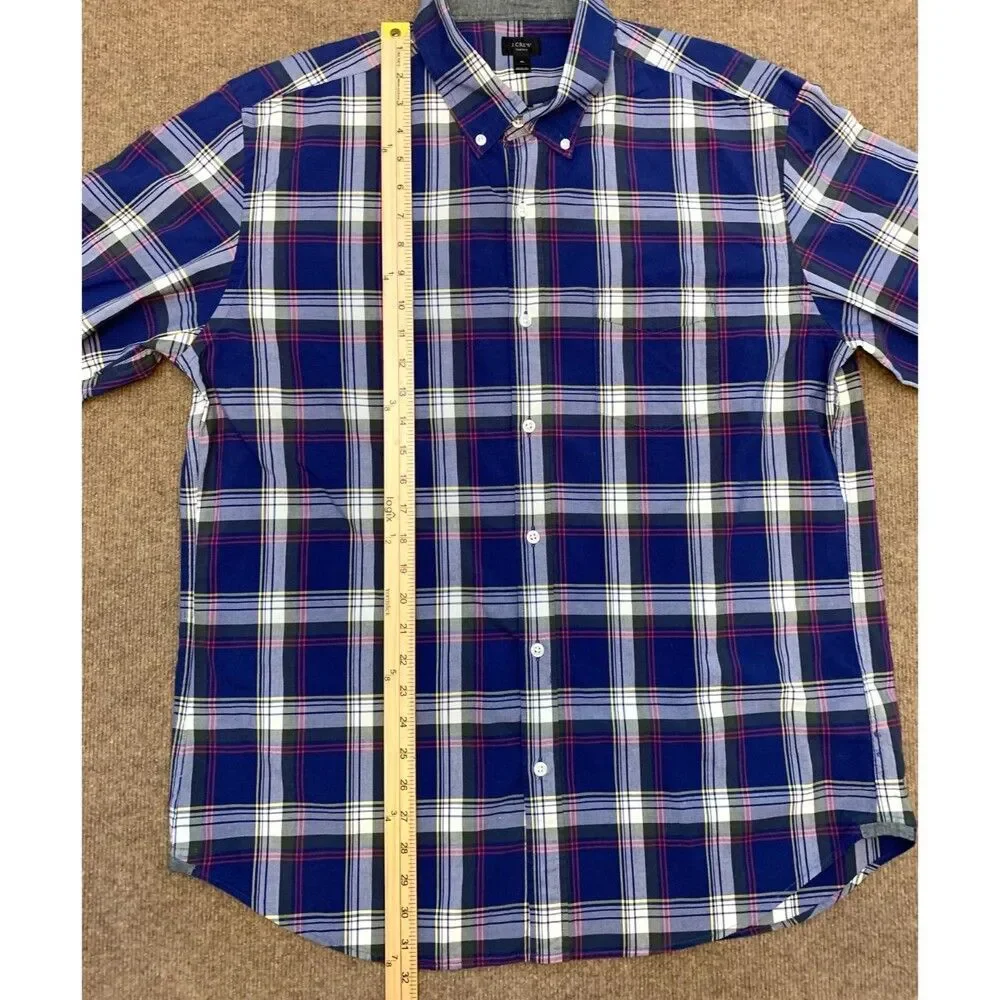 J Crew Shirt Mens XL Tartan Plaid Long Sleeve Blue Button Down Preppy Cotton